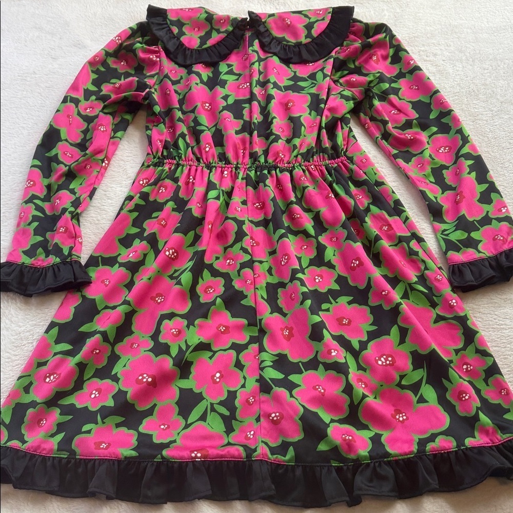 Asos Twisted Wunder Pink & Black Floral Print Bib Collar Long Sleeve Dress - Picture 13 of 15